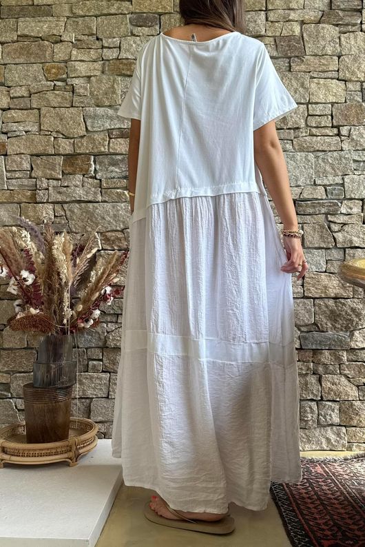 Tasha Damask T Shirt Maxi Dress White